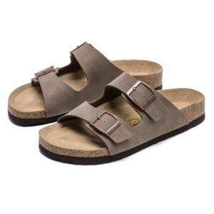 Genuine Leather Cross-Strap Sandals - Brown